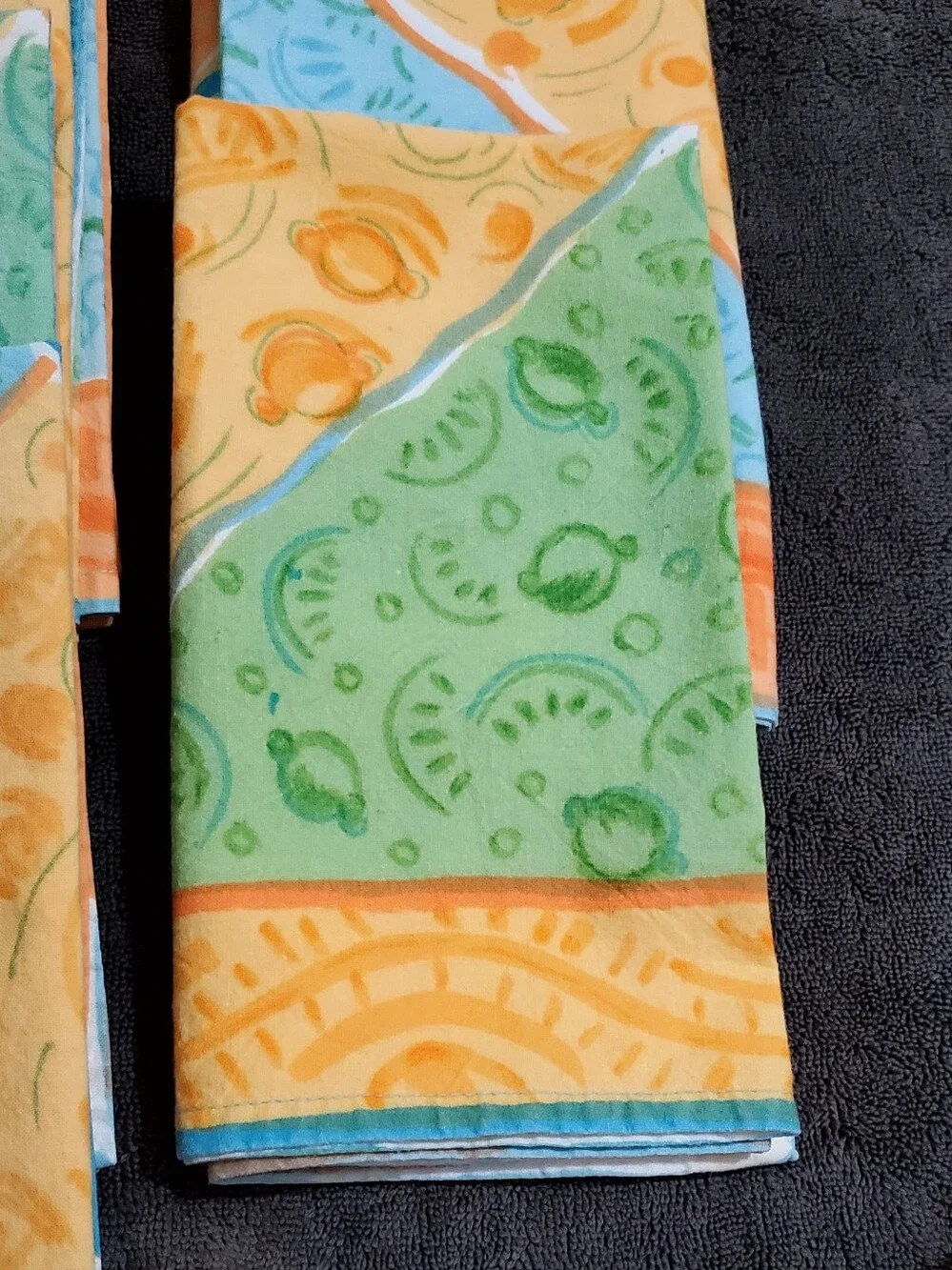 Pier 1 Imports Set Of 10 Vibrant Citrus Fruit Colorblock Mix Pattern Napkins EUC